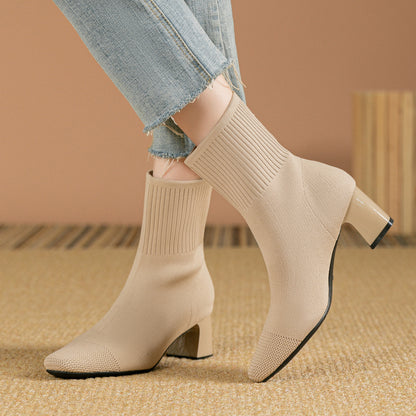 Bottes chaussettes à talons épais