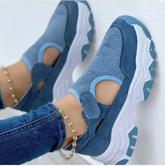 Baskets de course plates en maille pour femmes